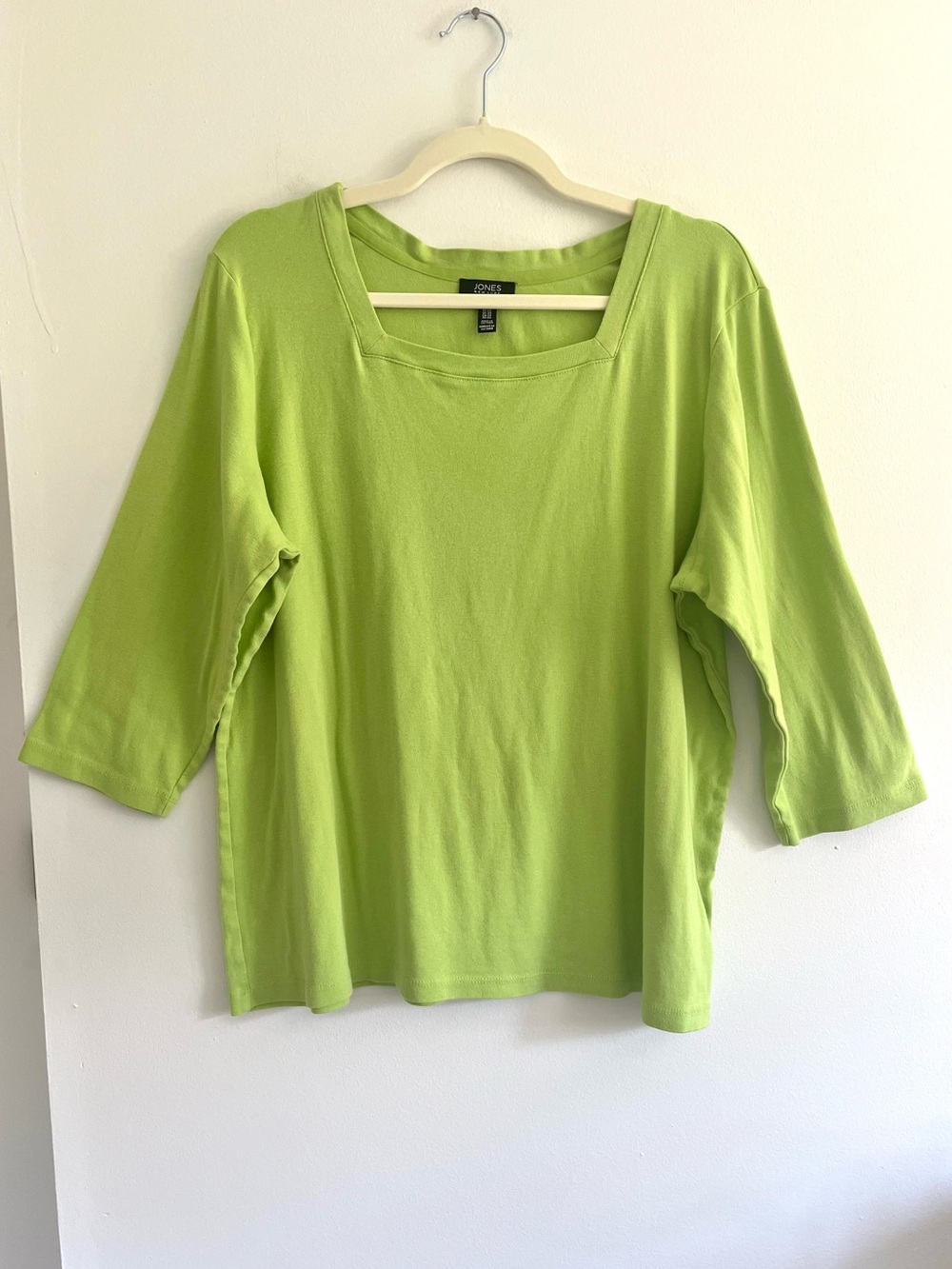 Jones New York 2X Lime Green 3/4 Sleeve Square Neck Top Spring Summer Cotton